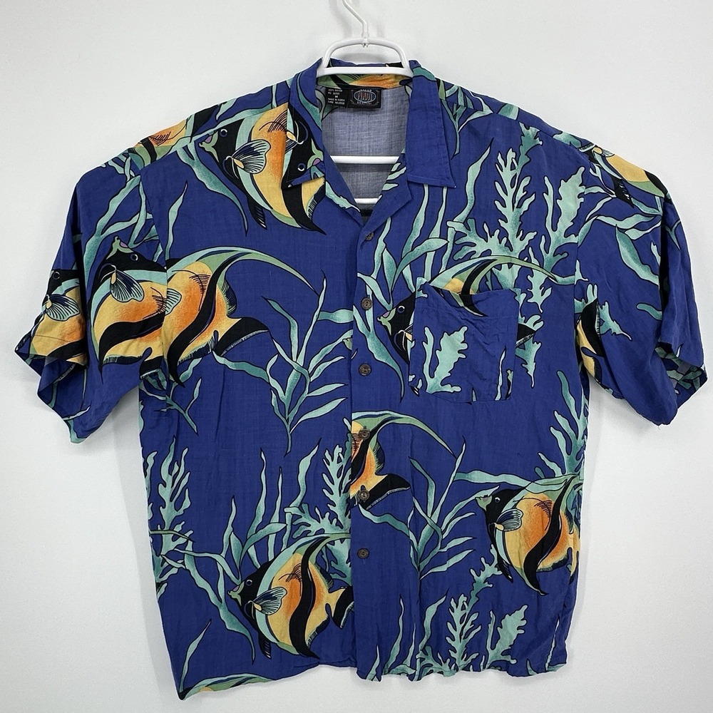 Vintage Maui Trading Company Hawaiian Shirt Mens M Fish Graphic Rayon Vacation